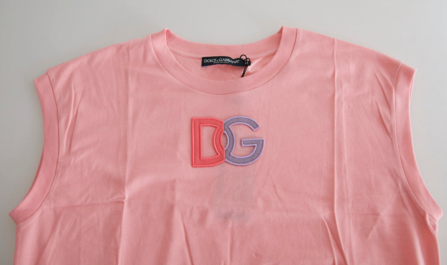 Dolce &amp; Gabbana Pink Cotton DG Logo Crew Neck Tank T-shirt