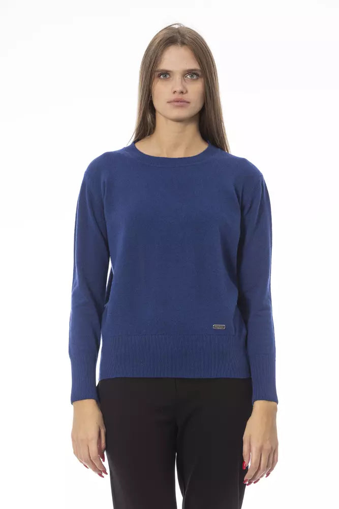 Baldinini Trend Elegant Crew Neck Blue Sweater in Wool &amp; Cashmere