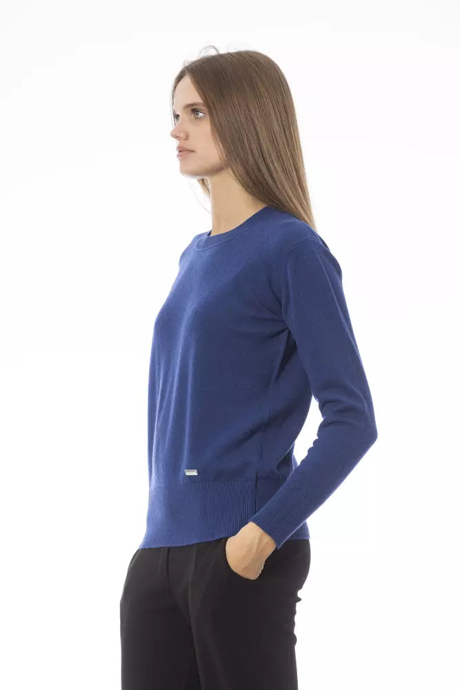 Baldinini Trend Elegant Crew Neck Blue Sweater in Wool &amp; Cashmere