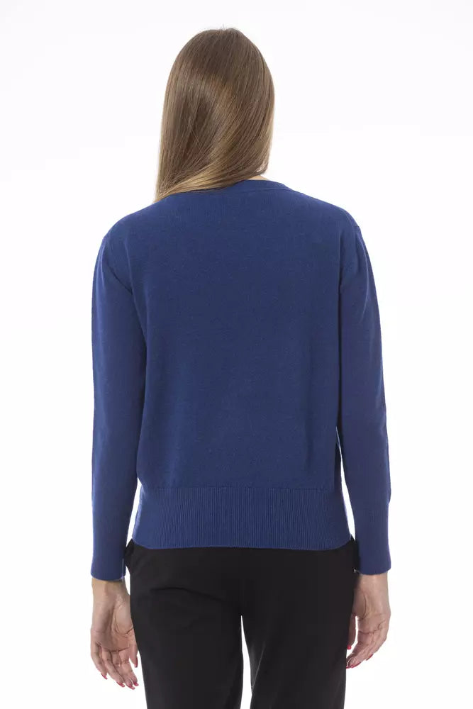 Baldinini Trend Elegant Crew Neck Blue Sweater in Wool &amp; Cashmere