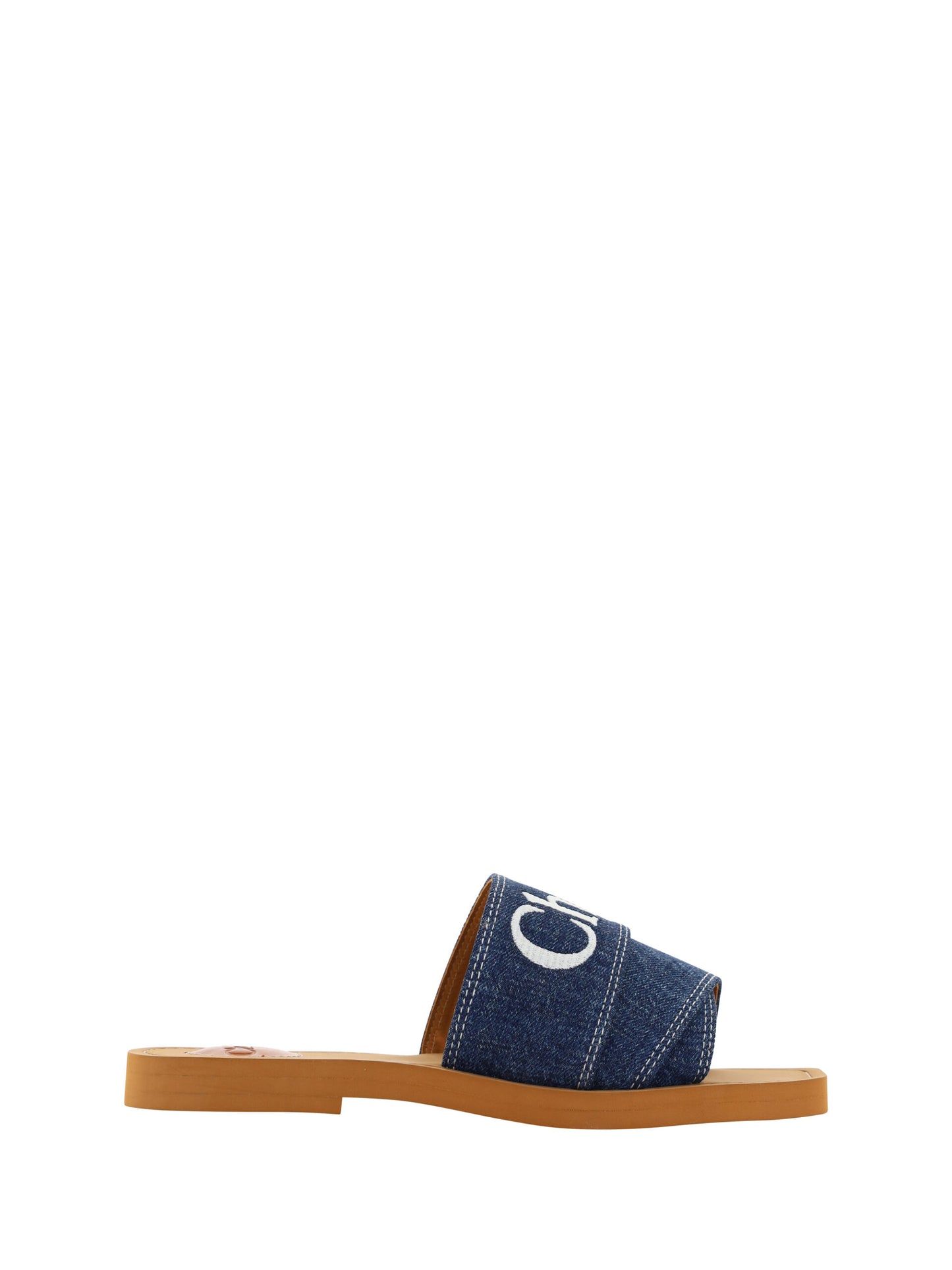 Chloé Sumptuous Woody Slide-Sandalen aus Baumwolle in Denimblau