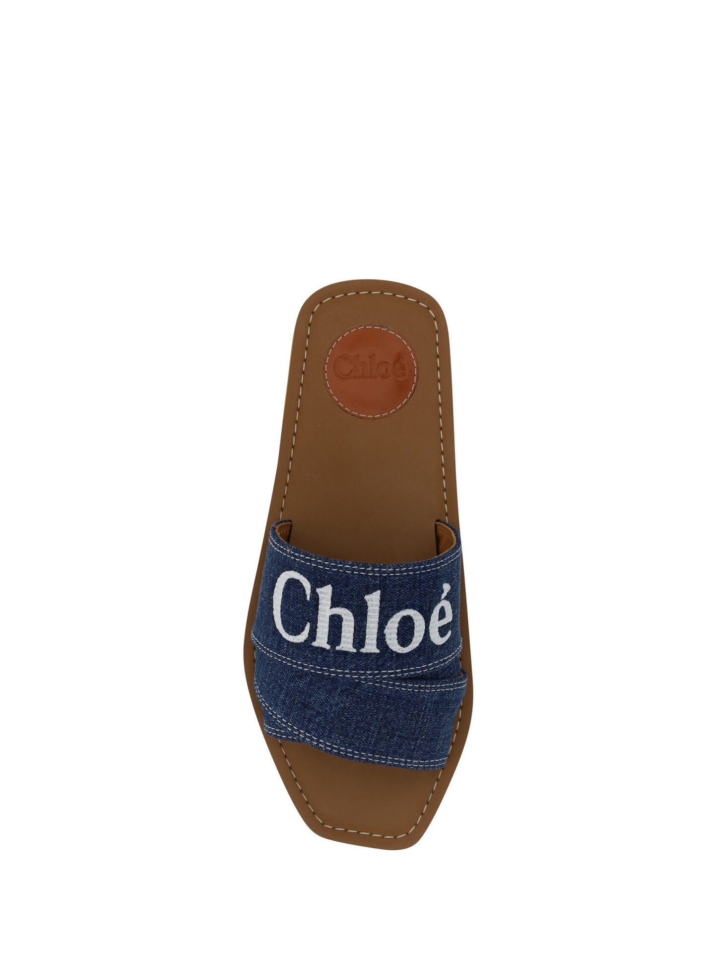 Chloé Sumptuous Woody Slide-Sandalen aus Baumwolle in Denimblau