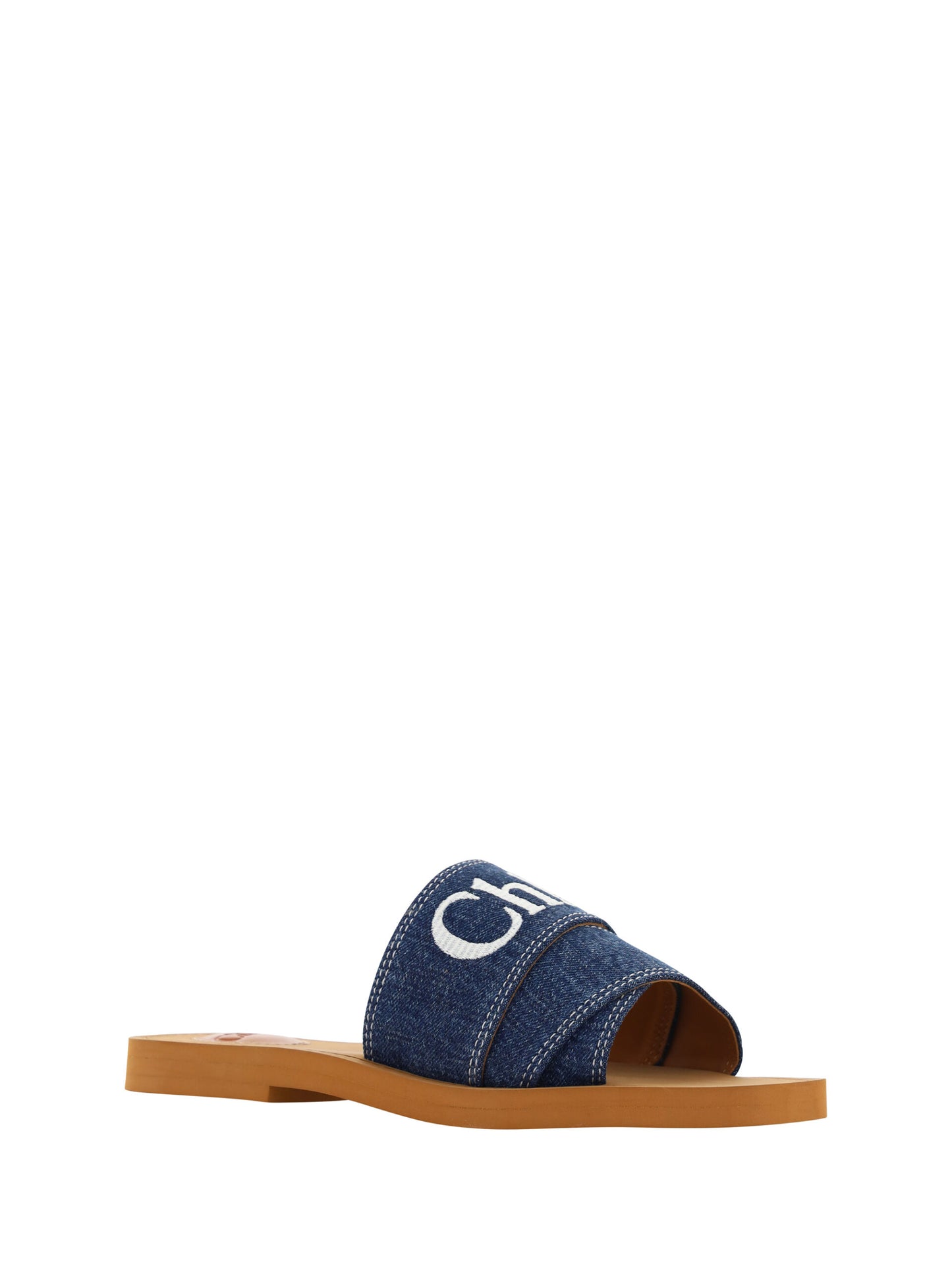 Chloé Sumptuous Woody Slide-Sandalen aus Baumwolle in Denimblau