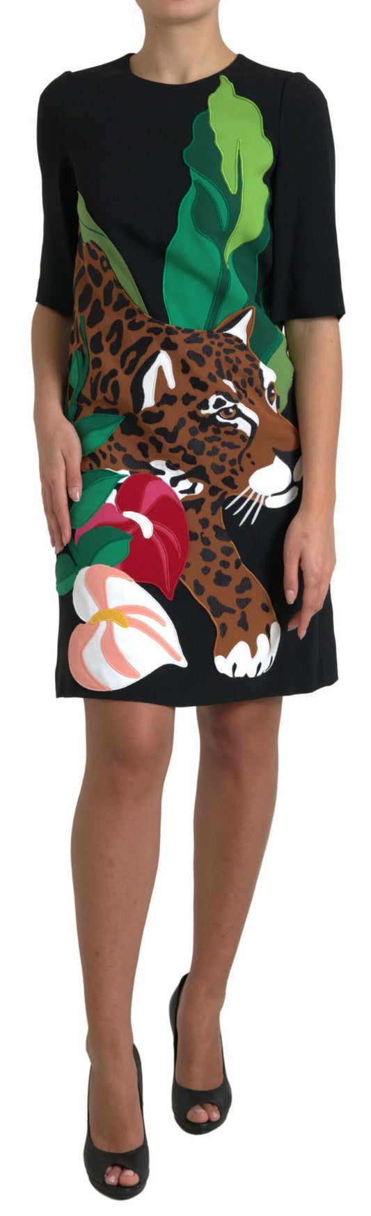 Dolce &amp; Gabbana Elegant Jungle Motif Sheath Dress