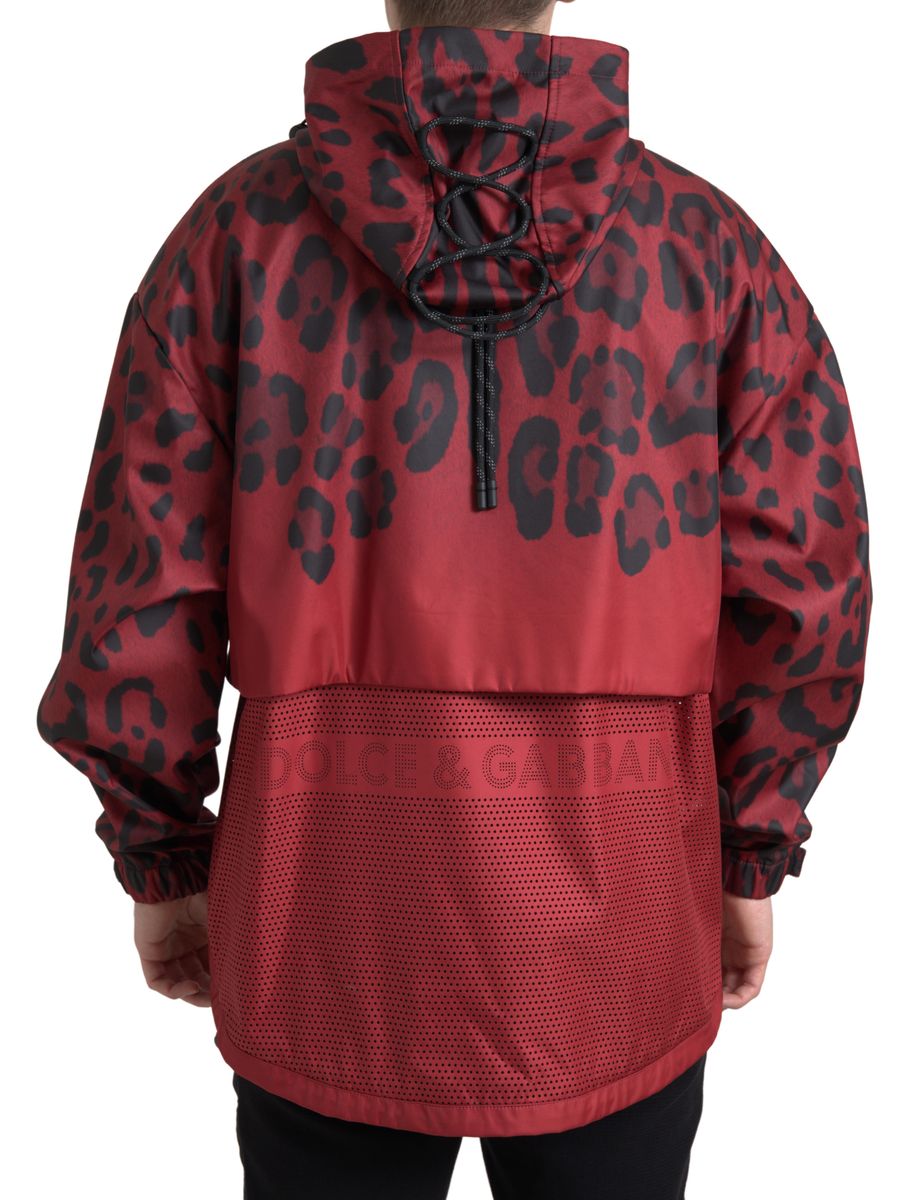 Dolce &amp; Gabbana Red Leopard Hooded Rain Coat Jacket