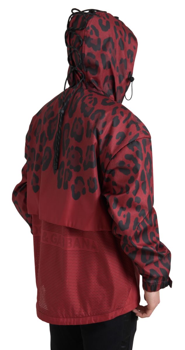 Dolce &amp; Gabbana Red Leopard Hooded Rain Coat Jacket