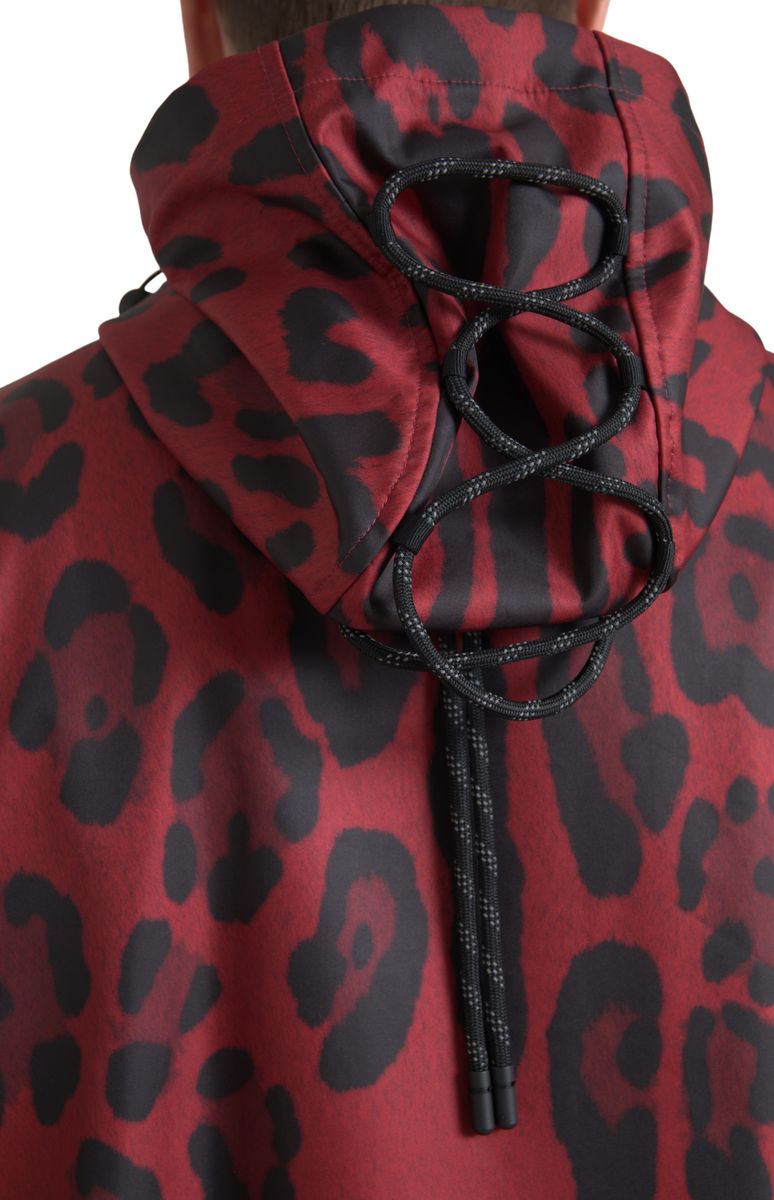 Dolce &amp; Gabbana Red Leopard Hooded Rain Coat Jacket