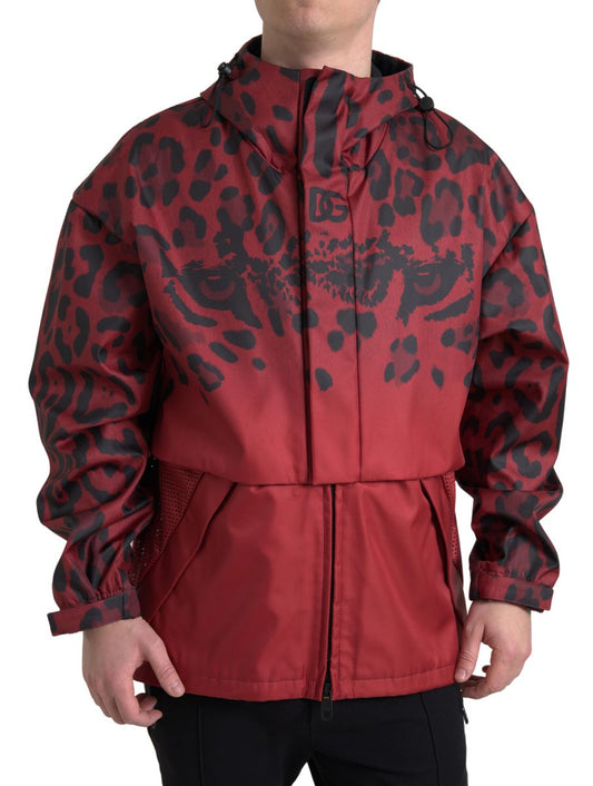 Dolce &amp; Gabbana Red Leopard Hooded Rain Coat Jacket