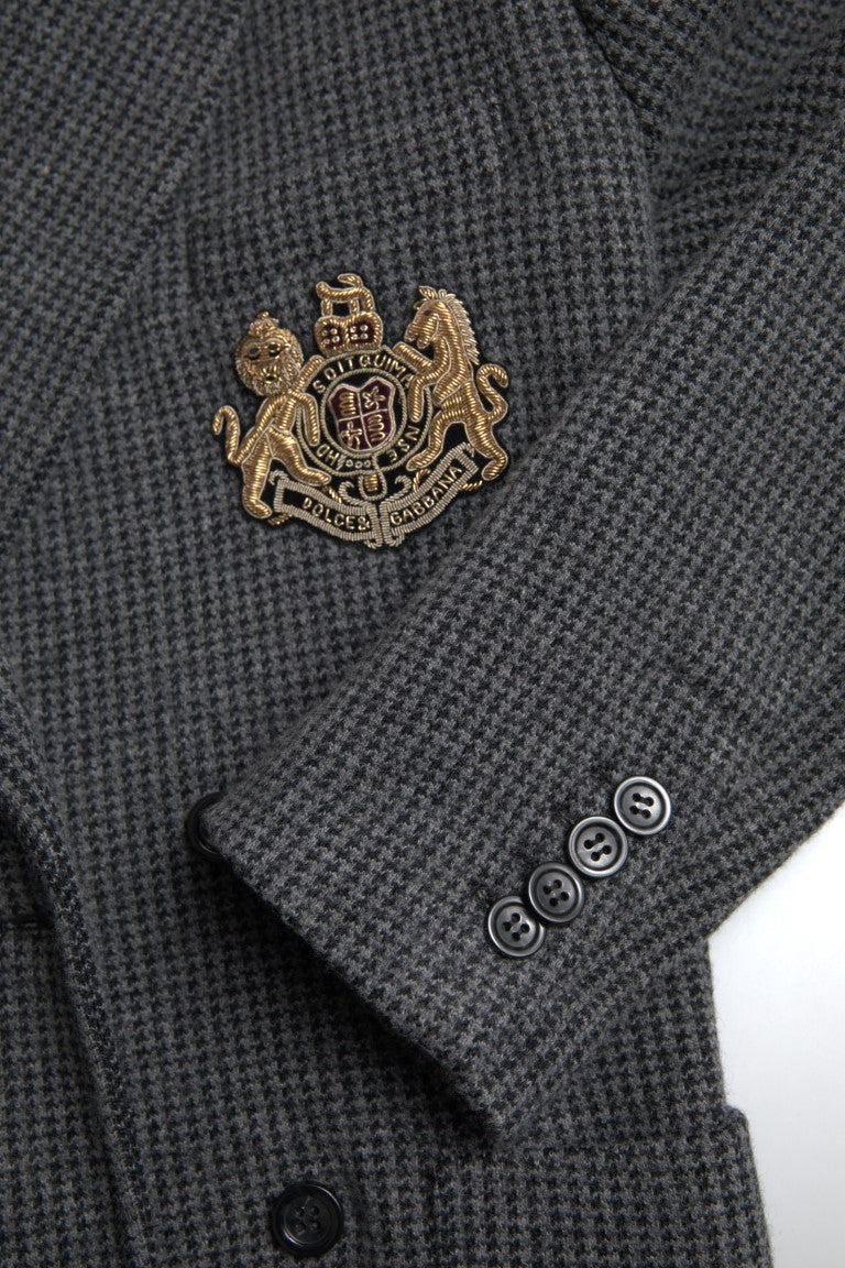 Dolce &amp; Gabbana Gray Logo Embroidery Double Breasted Blazer