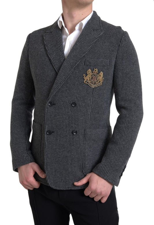 Dolce &amp; Gabbana Gray Logo Embroidery Double Breasted Blazer