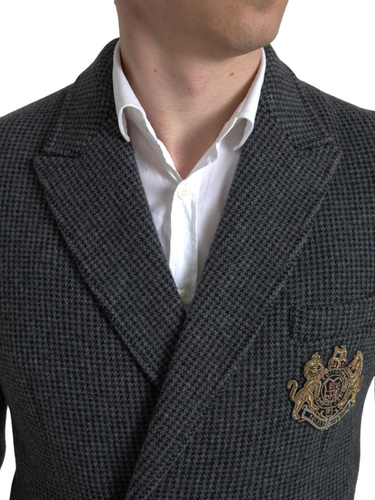 Dolce &amp; Gabbana Gray Logo Embroidery Double Breasted Blazer