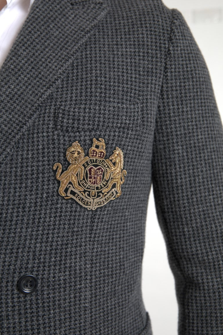 Dolce &amp; Gabbana Gray Logo Embroidery Double Breasted Blazer