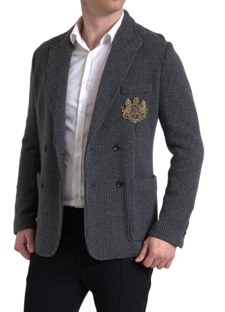 Dolce &amp; Gabbana Gray Logo Embroidery Double Breasted Blazer