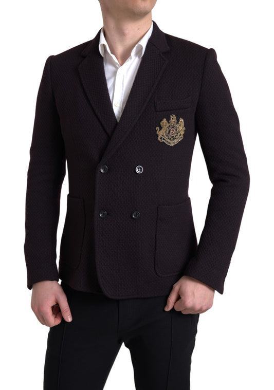 Dolce &amp; Gabbana Purple Logo Embroidery Double Breasted Blazer