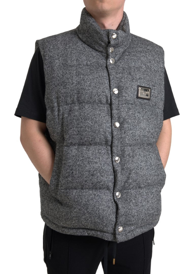 Dolce &amp; Gabbana Gray Wool Chevron Knit Padded Vest Jacket