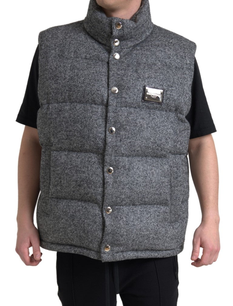 Dolce &amp; Gabbana Gray Wool Chevron Knit Padded Vest Jacket