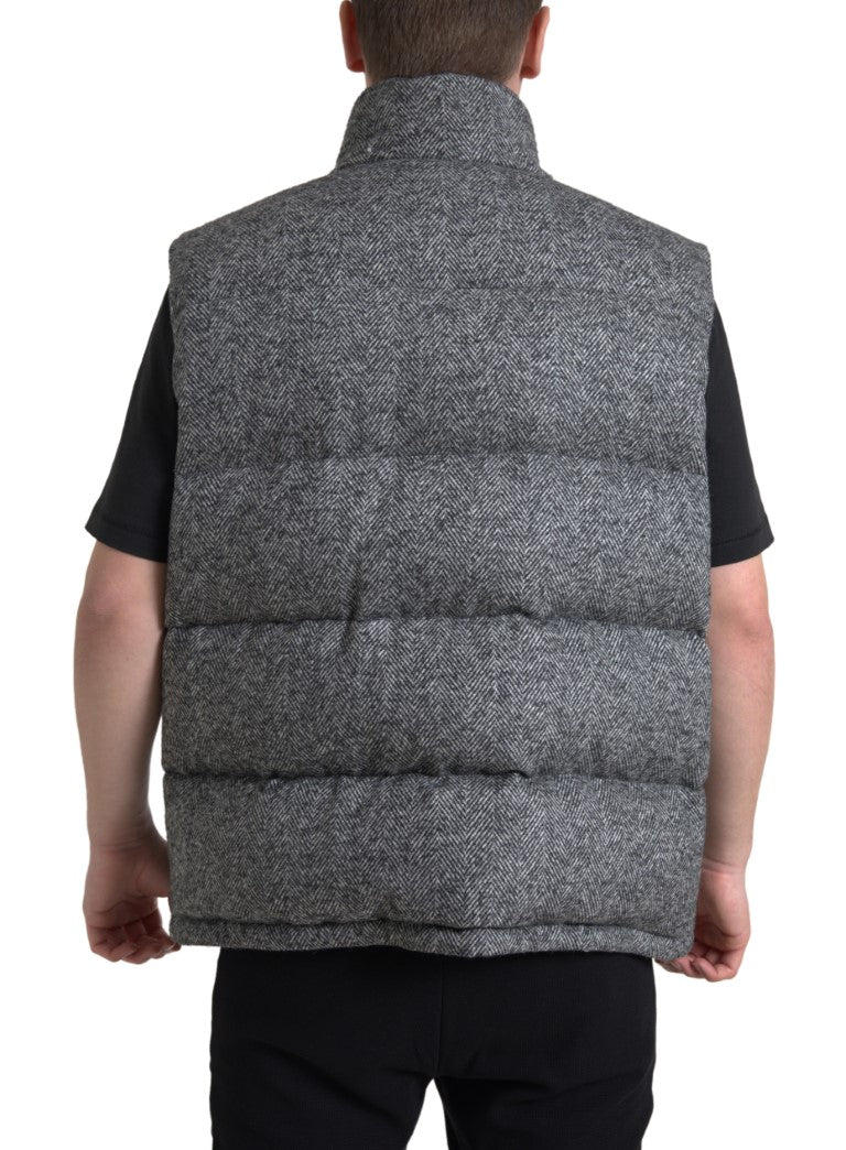 Dolce &amp; Gabbana Gray Wool Chevron Knit Padded Vest Jacket