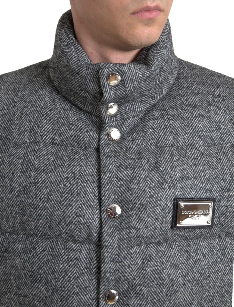 Dolce &amp; Gabbana Gray Wool Chevron Knit Padded Vest Jacket