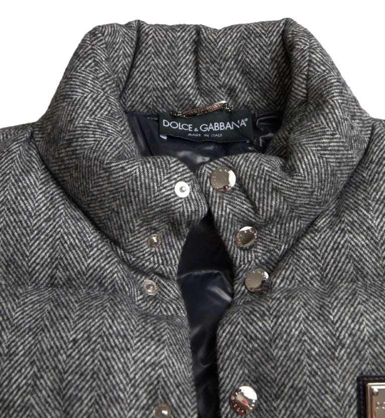 Dolce &amp; Gabbana Gray Wool Chevron Knit Padded Vest Jacket