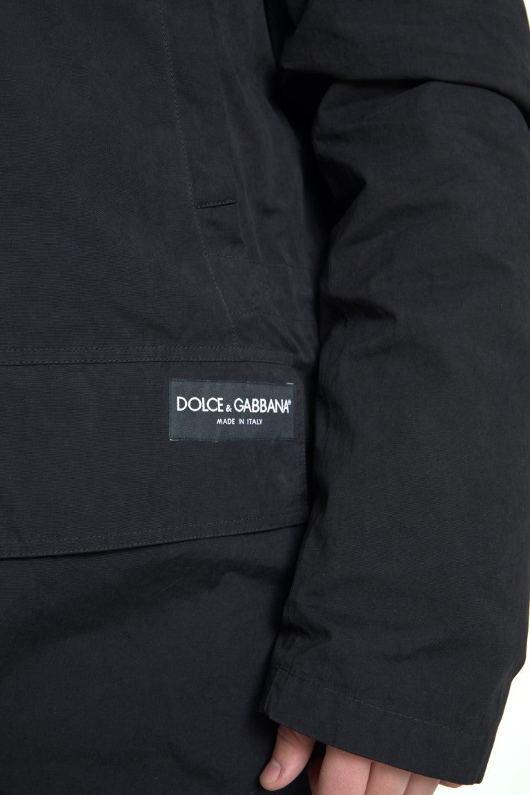 Dolce &amp; Gabbana Black Hooded Parka Cotton Trench coat Jacket