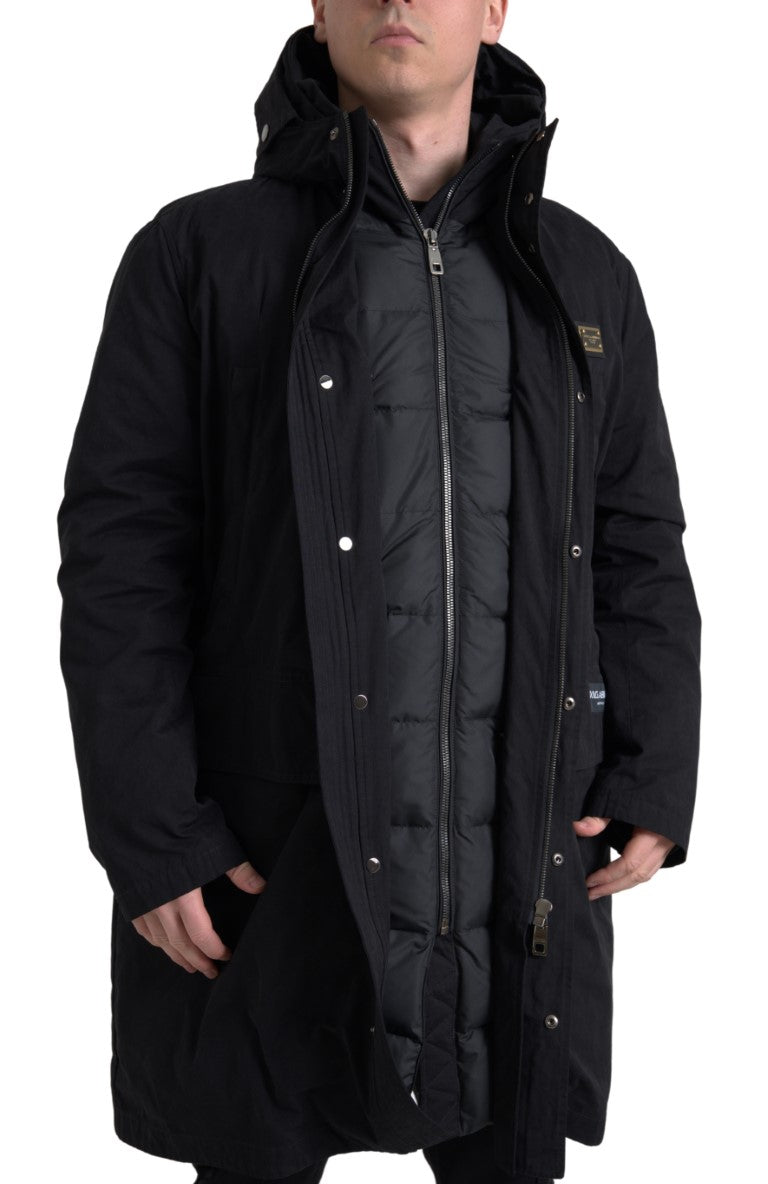 Dolce &amp; Gabbana Black Hooded Parka Cotton Trench coat Jacket