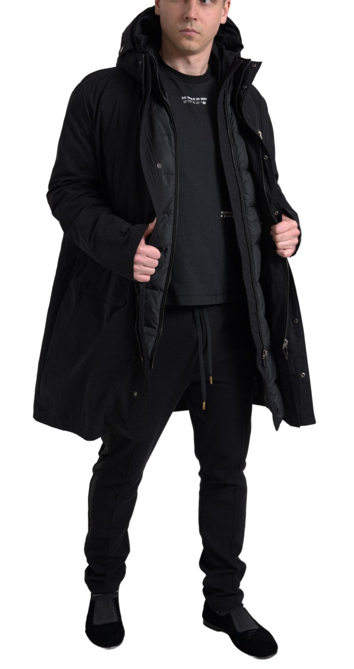 Dolce &amp; Gabbana Black Hooded Parka Cotton Trench coat Jacket