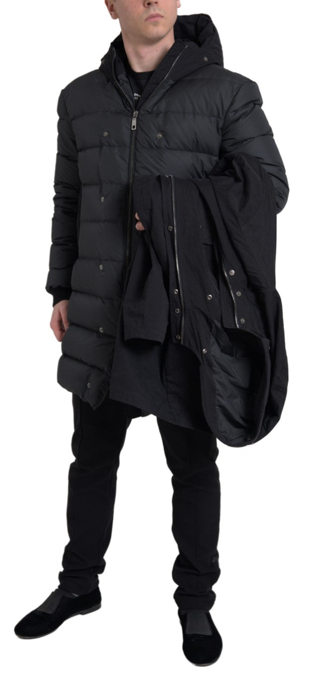 Dolce &amp; Gabbana Black Hooded Parka Cotton Trench coat Jacket