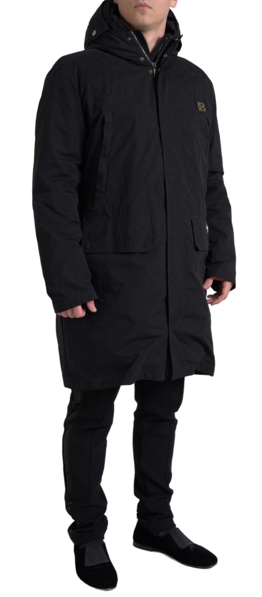 Dolce &amp; Gabbana Black Hooded Parka Cotton Trench coat Jacket