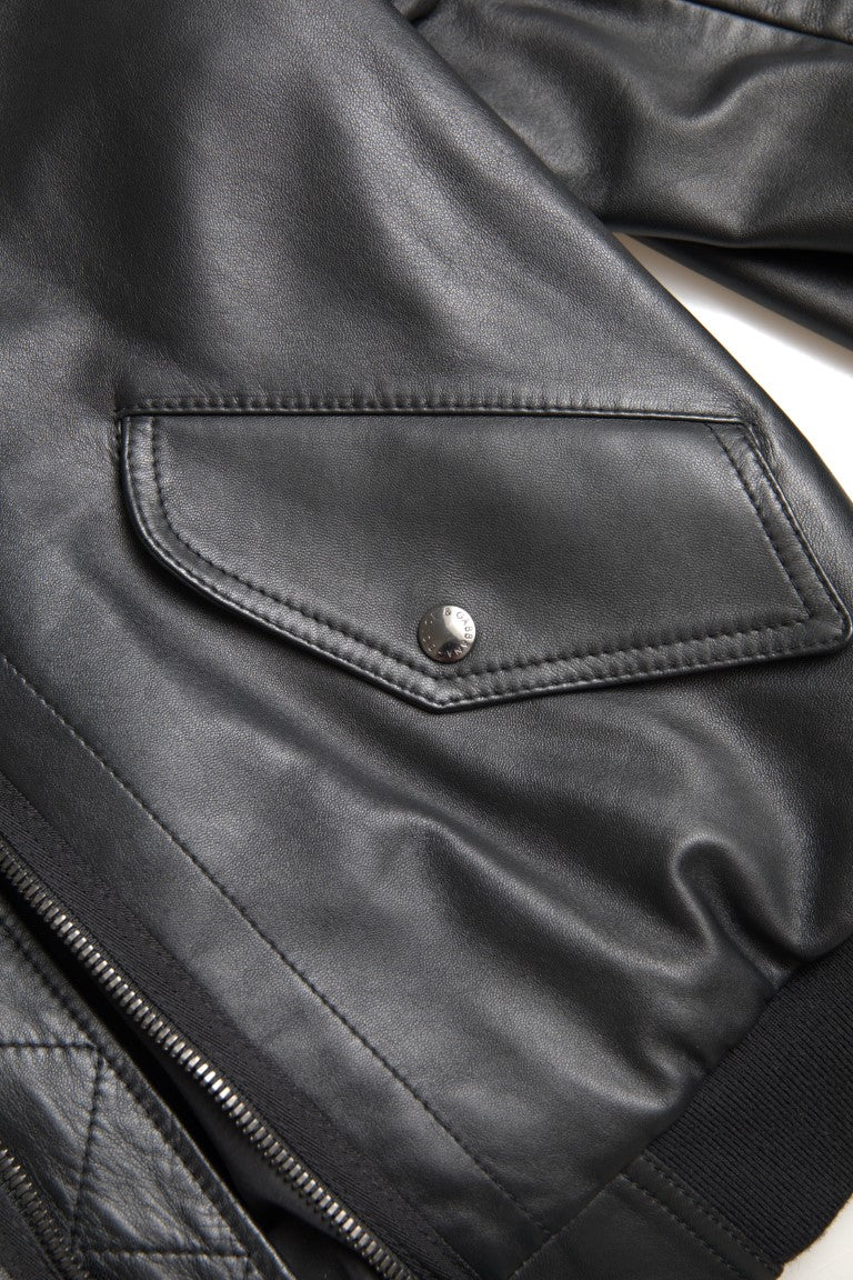 Dolce &amp; Gabbana Black Leather Blouson Full Zip Bomber Jacket