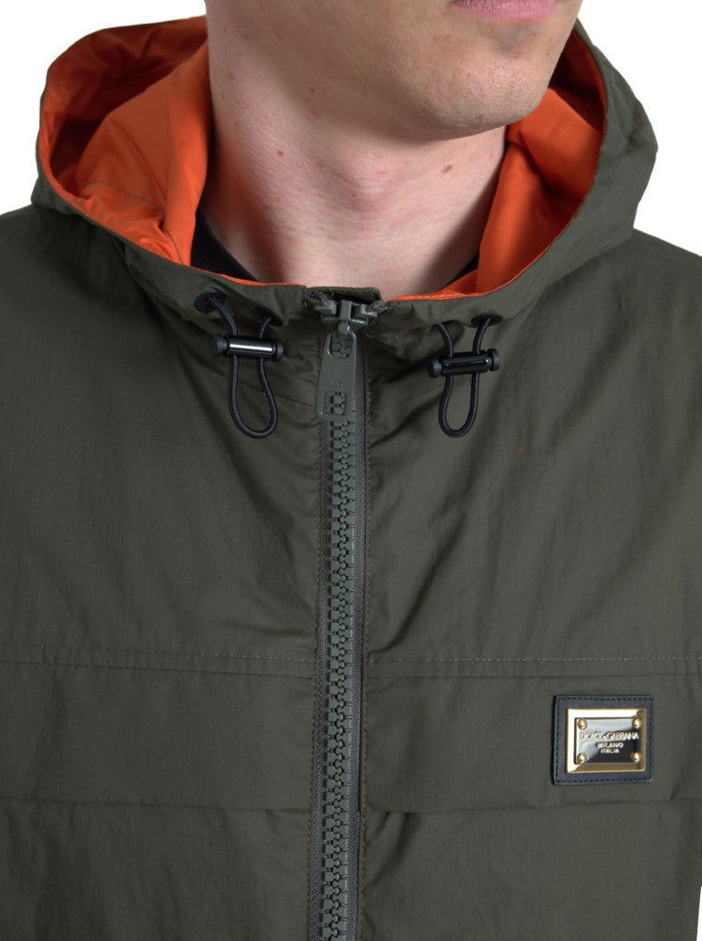 Dolce &amp; Gabbana Green Orange Hooded Cotton Full Zip Jacket