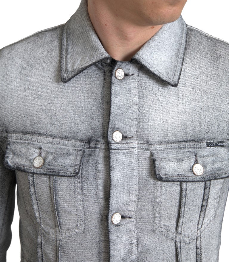 Dolce &amp; Gabbana Gray Washed Cotton Stretch Denim Men Jacket