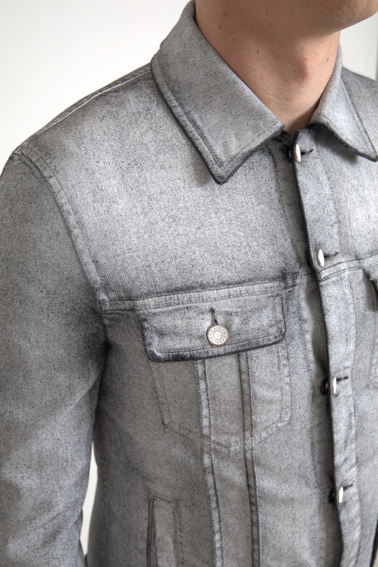 Dolce &amp; Gabbana Gray Washed Cotton Stretch Denim Men Jacket