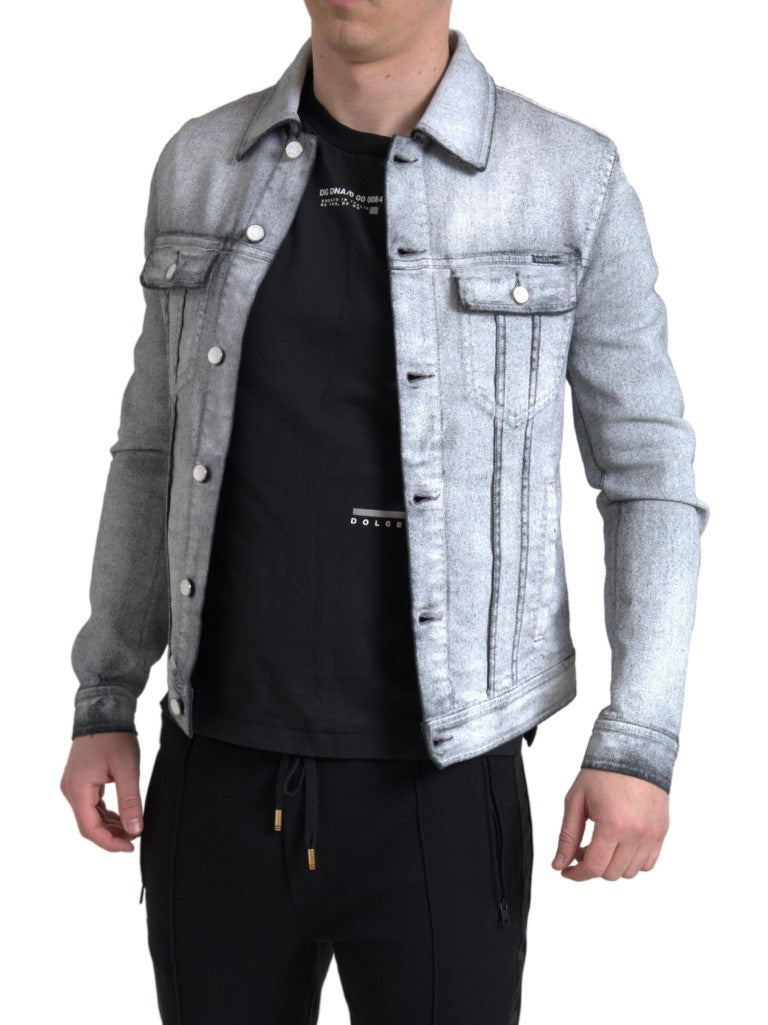 Dolce &amp; Gabbana Gray Washed Cotton Stretch Denim Men Jacket