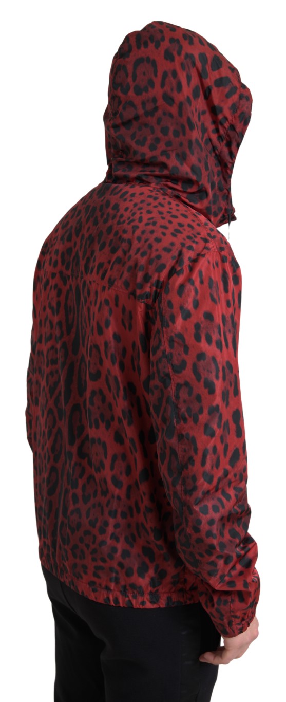 Dolce &amp; Gabbana Red Leopard Hooded Bomber Full Zip Jacket