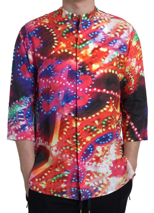 Dolce &amp; Gabbana Multicolor Luminarie Print Linen Shirt