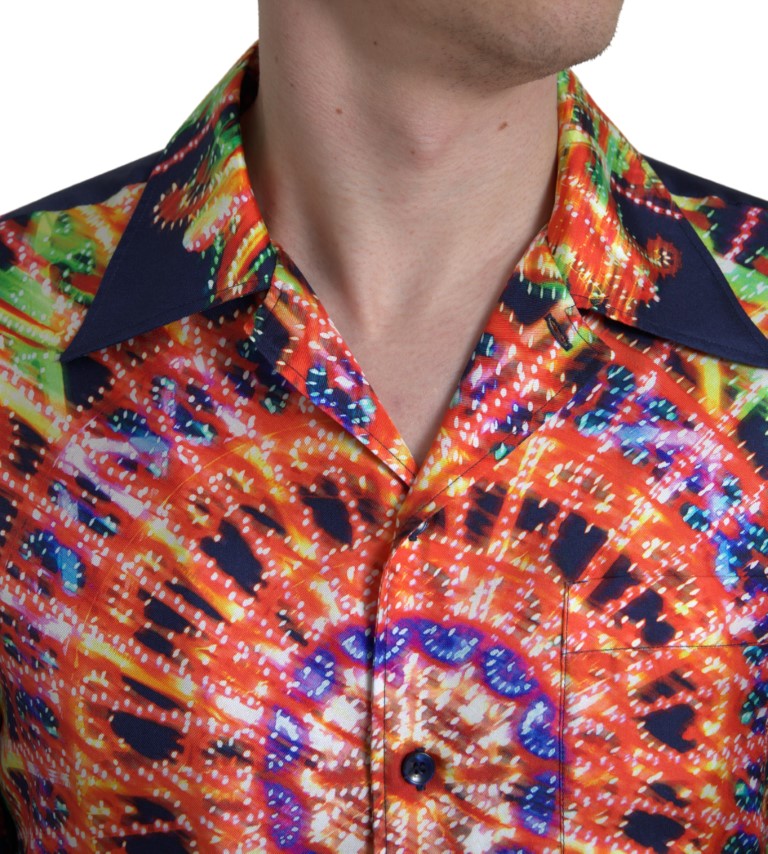 Dolce &amp; Gabbana Multicolor Luminarie Print Men Shirt Silk