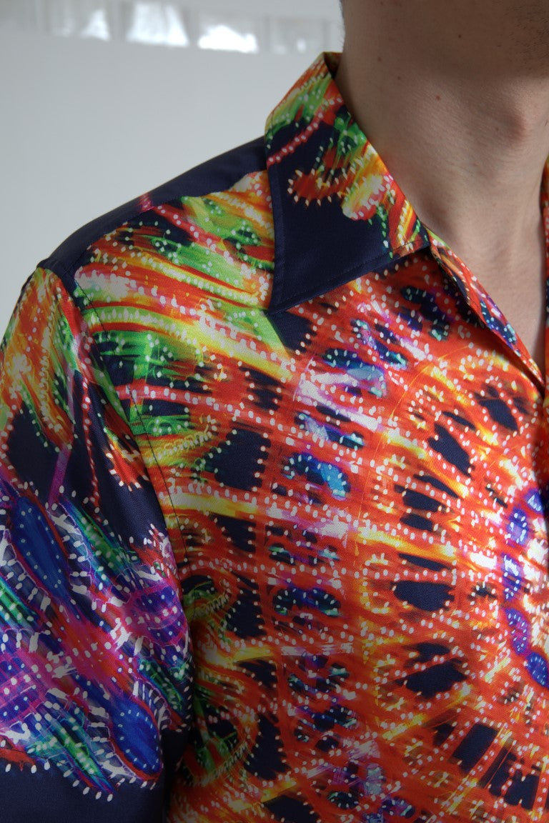 Dolce &amp; Gabbana Multicolor Luminarie Print Men Shirt Silk