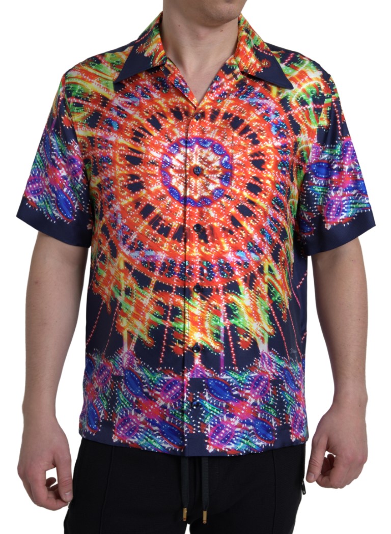 Dolce &amp; Gabbana Multicolor Luminarie Print Men Shirt Silk