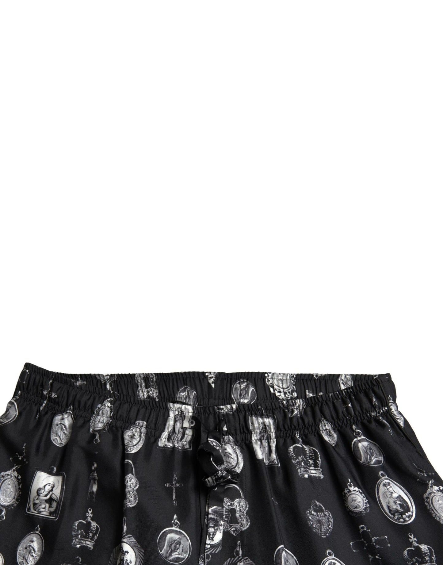 Dolce &amp; Gabbana Black Religious Print Joggers Silk Men Pants