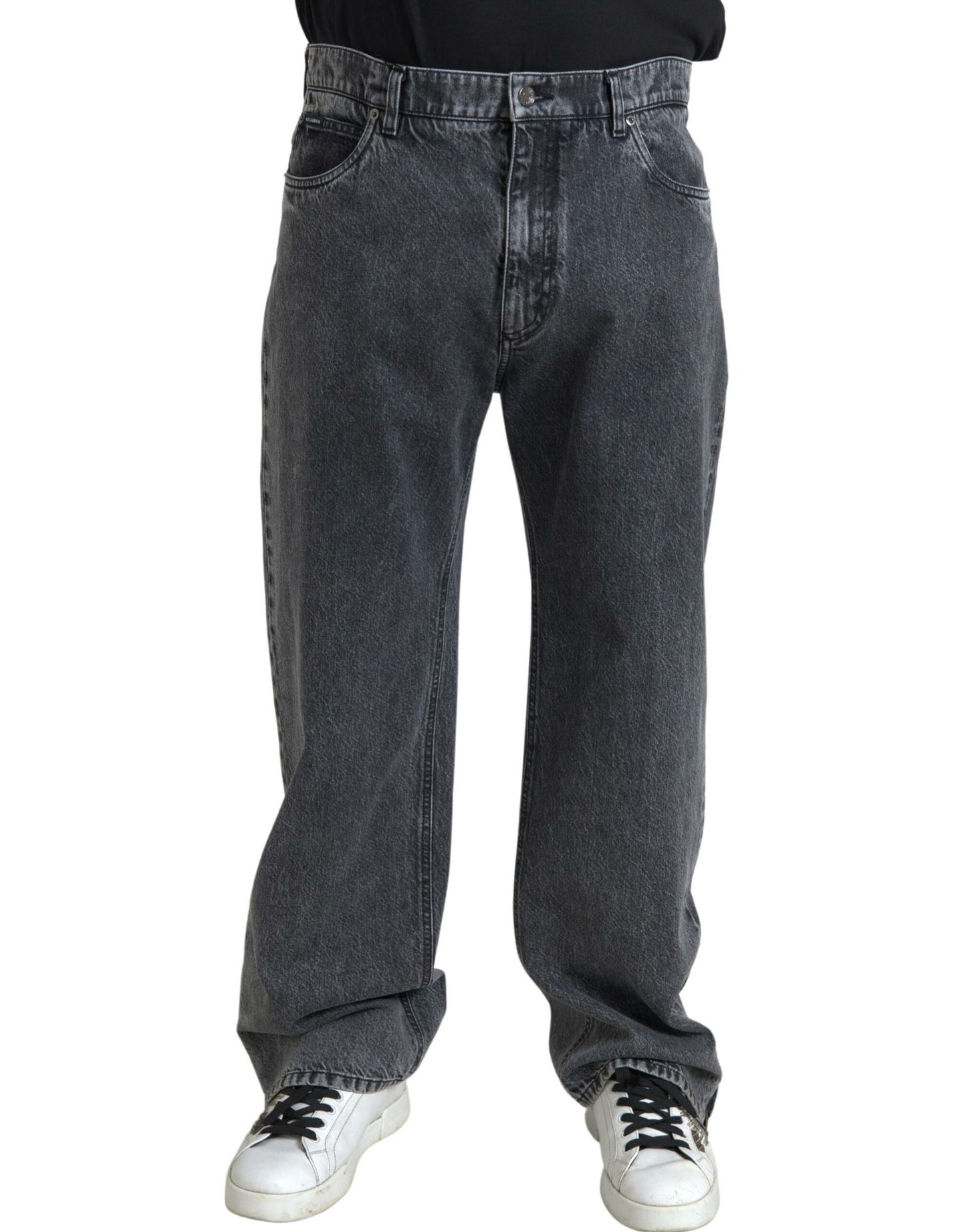 Dolce &amp; Gabbana Dark Gray Cotton Straight Fit Men Denim Jeans