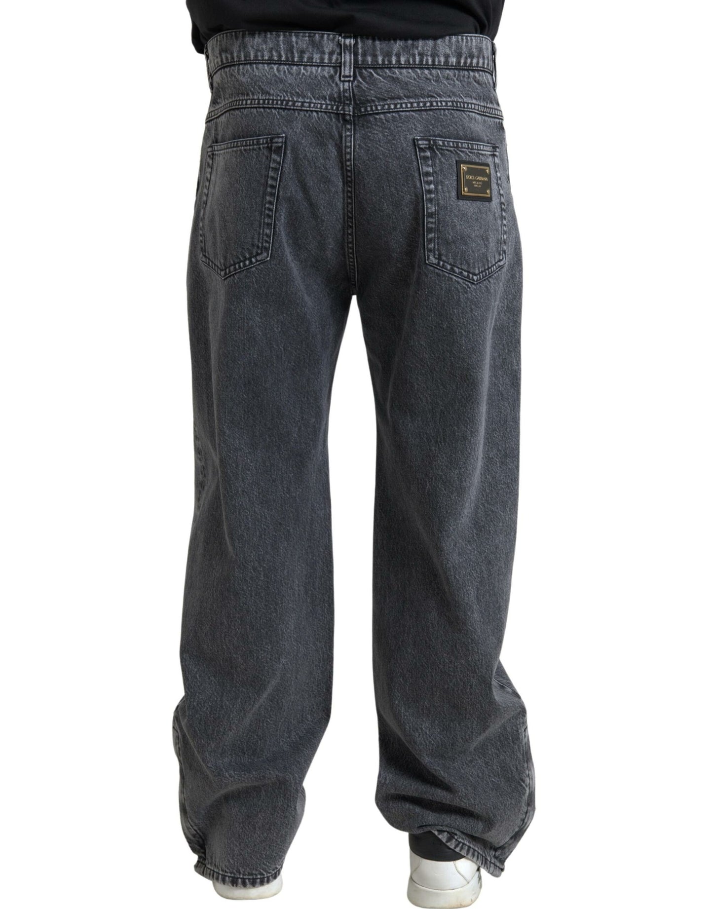 Dolce &amp; Gabbana Dark Gray Cotton Straight Fit Men Denim Jeans