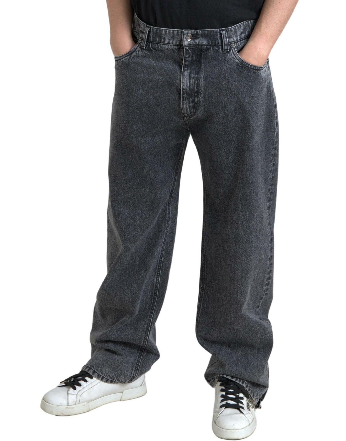 Dolce &amp; Gabbana Dark Gray Cotton Straight Fit Men Denim Jeans