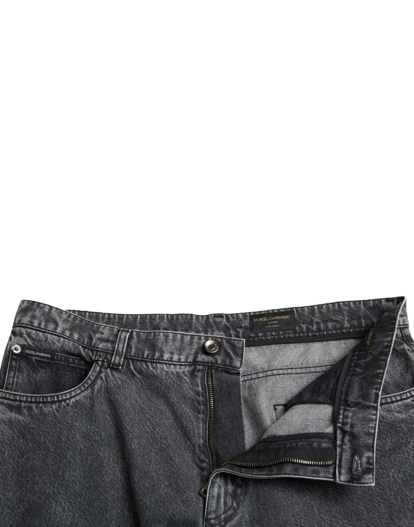 Dolce &amp; Gabbana Dark Gray Cotton Straight Fit Men Denim Jeans