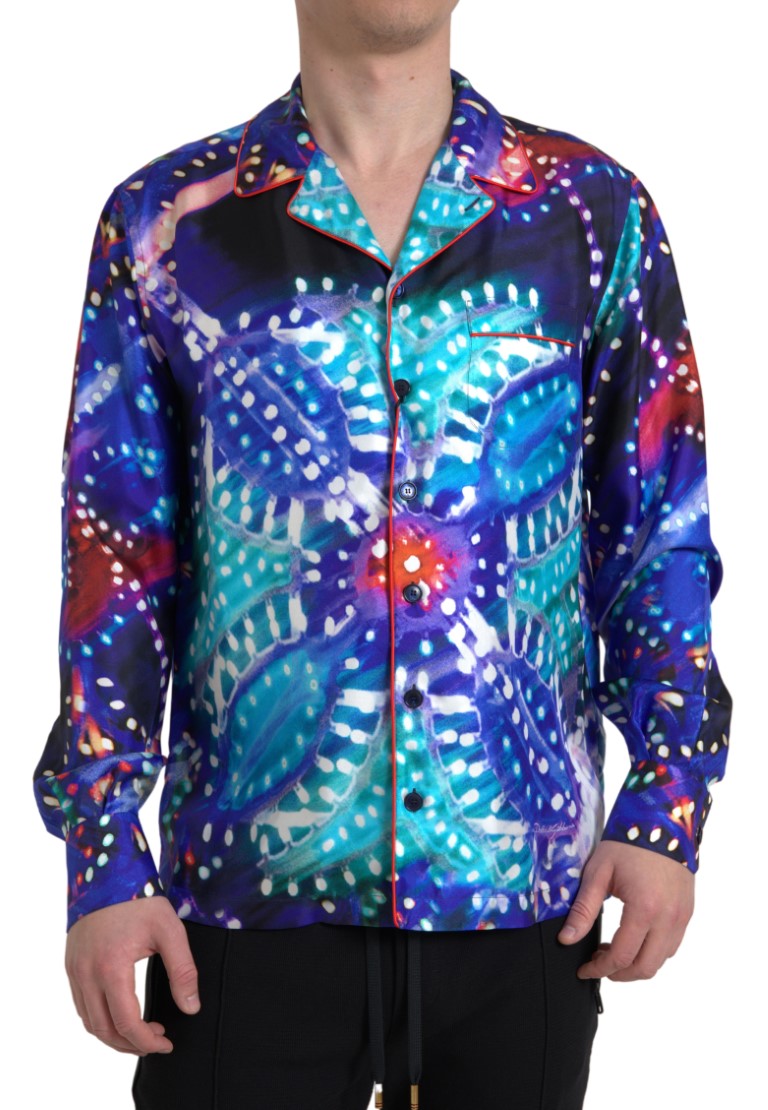 Dolce &amp; Gabbana Multicolor Silk Psychedelic Print Men Pajama Shirt