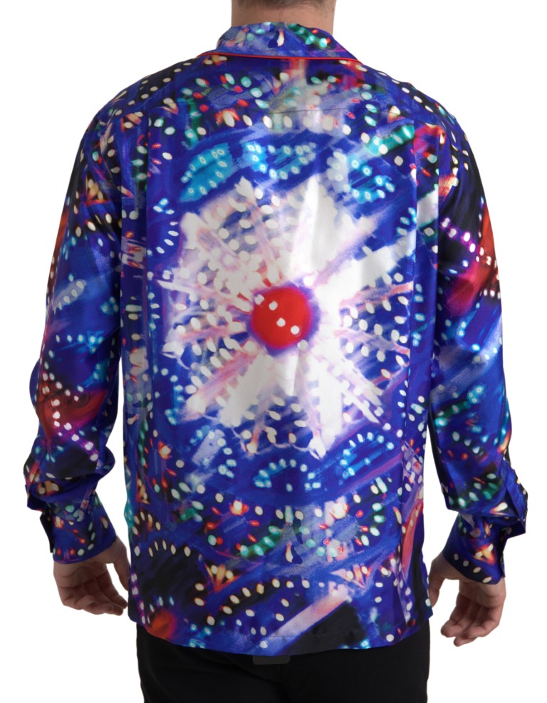 Dolce &amp; Gabbana Multicolor Silk Psychedelic Print Men Pajama Shirt