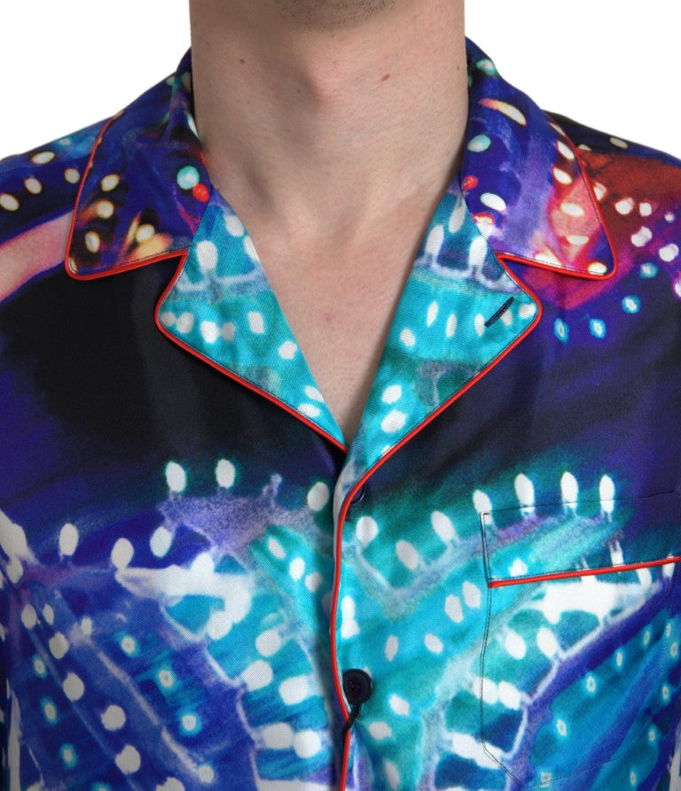 Dolce &amp; Gabbana Multicolor Silk Psychedelic Print Men Pajama Shirt