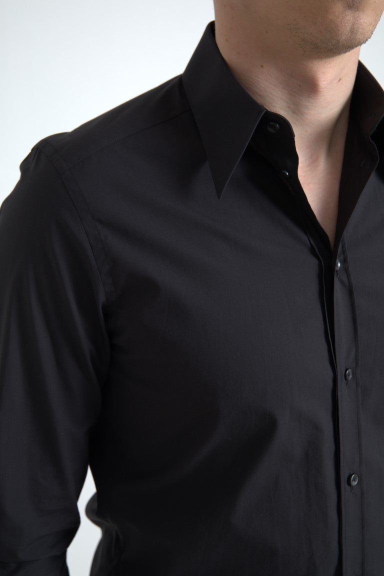 Dolce &amp; Gabbana Black Cotton Men Long Sleeves MARTINI Shirt