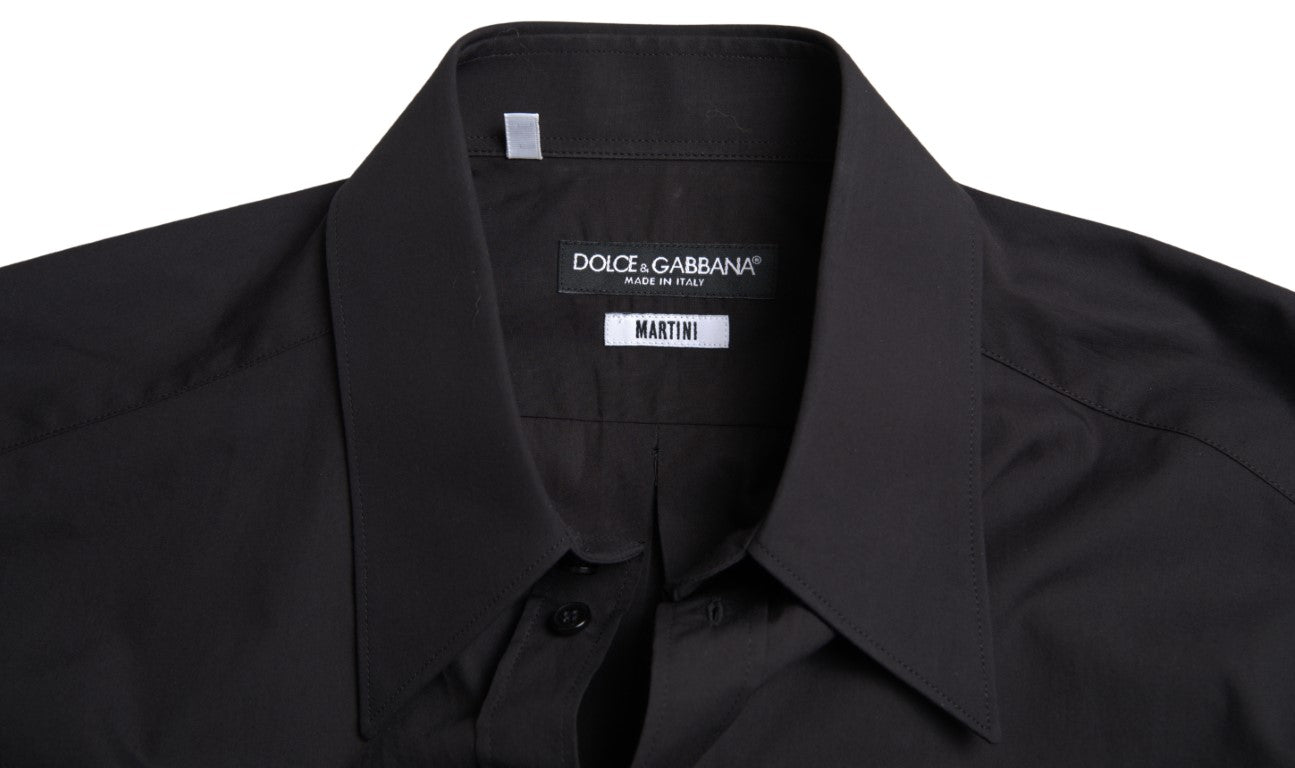 Dolce &amp; Gabbana Black Cotton Men Long Sleeves MARTINI Shirt