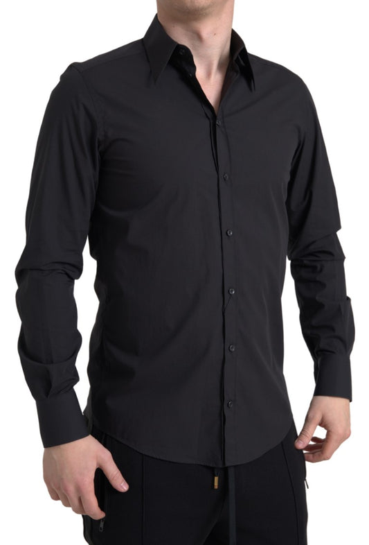 Dolce &amp; Gabbana Black Cotton Men Long Sleeves MARTINI Shirt