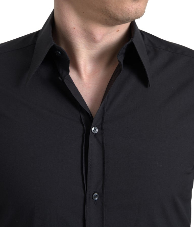 Dolce &amp; Gabbana Black Cotton Men Long Sleeves MARTINI Shirt